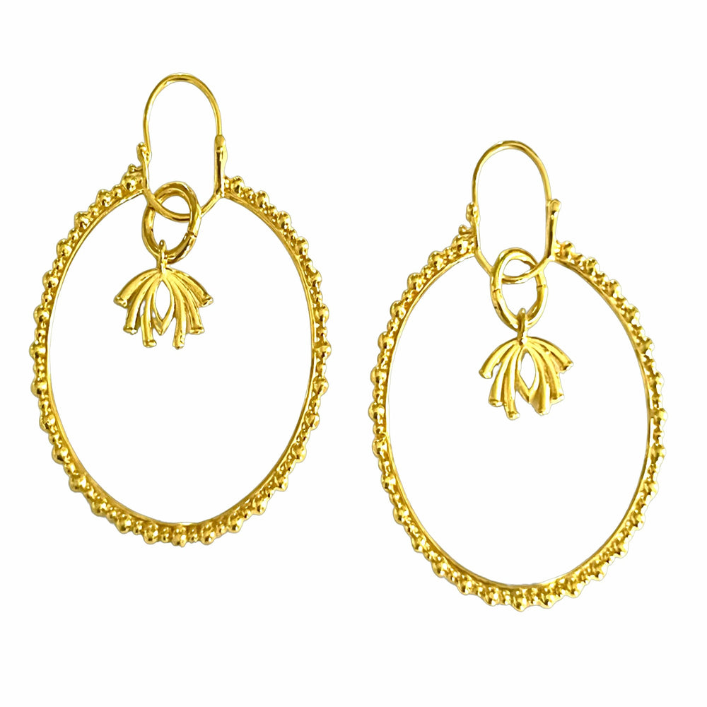 Twin Elegance Earrings Gold Cannon Buds Charm Hoops 18k sterling vermeil demi-fine jewelry