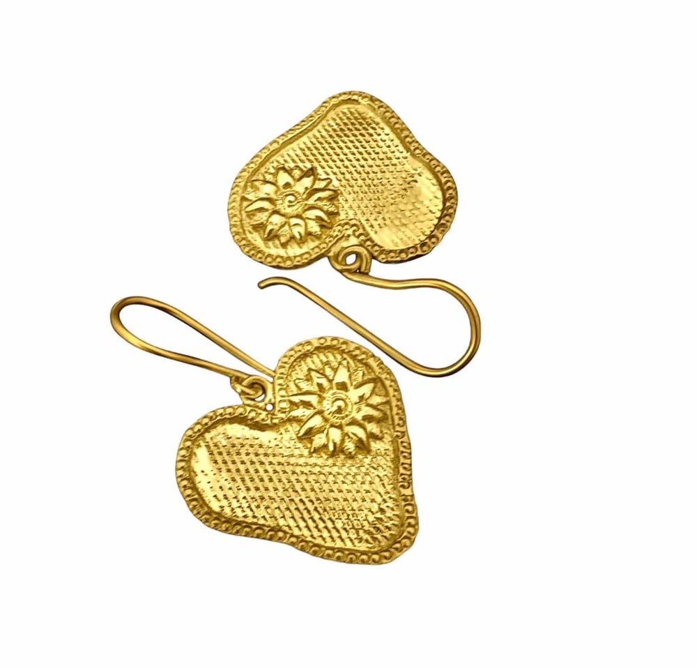 
            
                Load image into Gallery viewer, Twin Elegance Earring Victoria Bloom Gold Heart Earrings 18k sterling vermeil demi-fine jewelry
            
        
