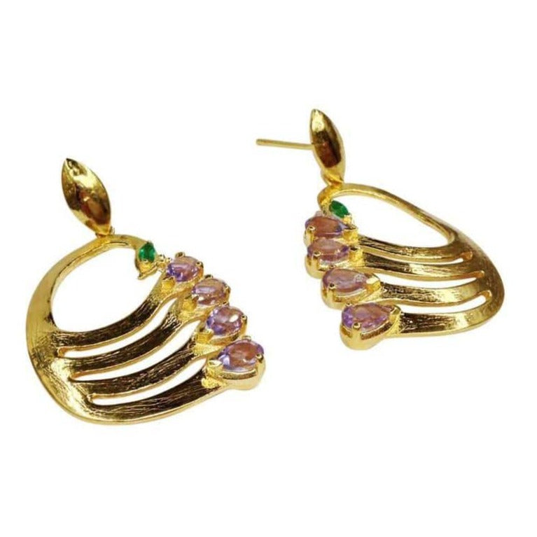 Twin Elegance Earrings Amethyst  Hanging Post Earrings 18k sterling vermeil demi-fine jewelry