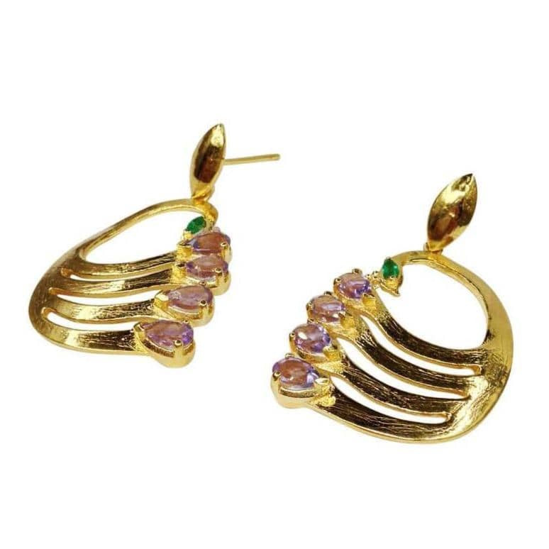Twin Elegance Earrings Amethyst  Hanging Post Earrings 18k sterling vermeil demi-fine jewelry