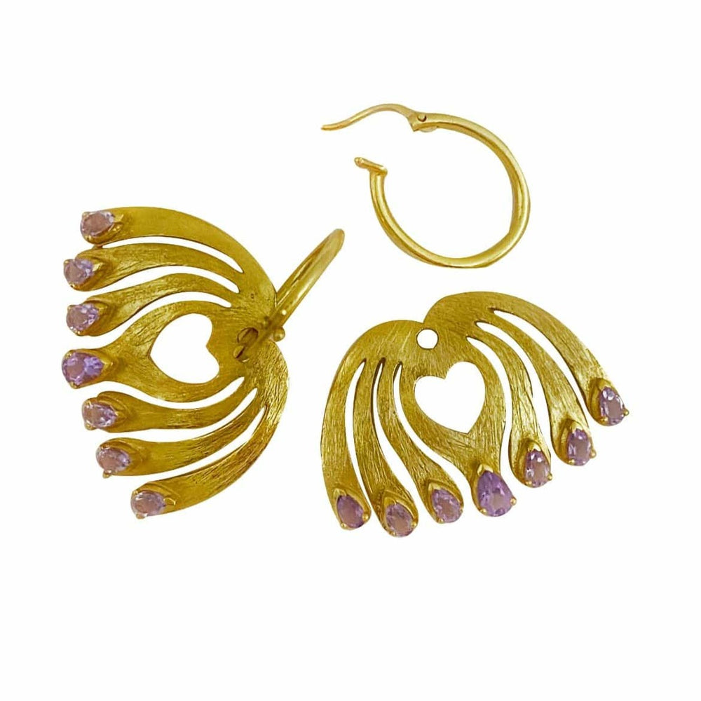 Twin Elegance Earrings Amethyst Heart Hoop Earring Set 18k sterling vermeil demi-fine jewelry