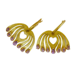 
            
                Load image into Gallery viewer, Twin Elegance Earrings Amethyst Heart Hoop Earring Set 18k sterling vermeil demi-fine jewelry
            
        