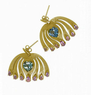 Twin Elegance Earrings Blue Topaz Heart Hanging Post Earrings 18k sterling vermeil demi-fine jewelry