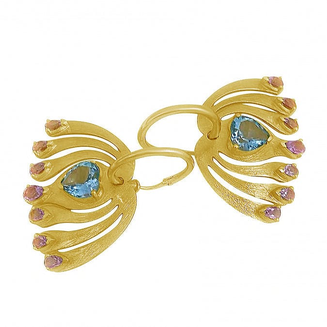 Twin Elegance Earrings Blue Topaz Peacock Hoop Earring Set 18k sterling vermeil demi-fine jewelry