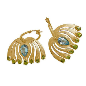 Twin Elegance Earrings Blue Topaz Peacock Hoop Earring Set 18k sterling vermeil demi-fine jewelry