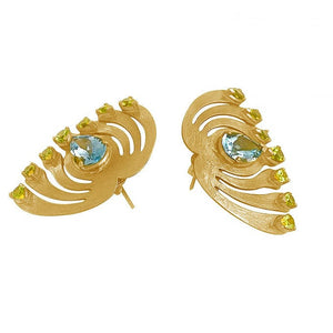 
            
                Load image into Gallery viewer, Twin Elegance Earrings Blue Topaz Peacock Paradise Earrings 18k sterling vermeil demi-fine jewelry
            
        