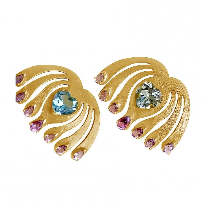 Twin Elegance Earrings Blue Topaz Peacock Paradise Earrings 18k sterling vermeil demi-fine jewelry