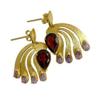Twin Elegance Earrings Garnet Amethyst Peacock Post Earring 18k sterling vermeil demi-fine jewelry