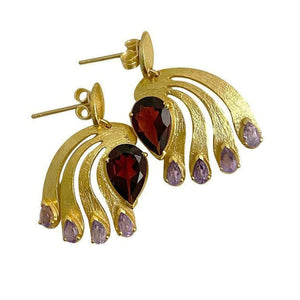 Twin Elegance Earrings Garnet Amethyst Peacock Post Earring 18k sterling vermeil demi-fine jewelry