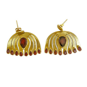 
            
                Load image into Gallery viewer, Twin Elegance Earrings Garnet Pear Hanging Post Earrings 18k sterling vermeil demi-fine jewelry
            
        