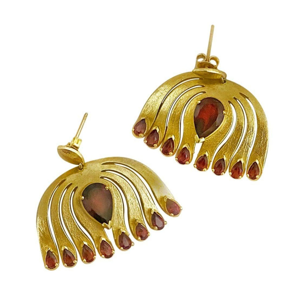 
            
                Load image into Gallery viewer, Twin Elegance Earrings Garnet Pear Hanging Post Earrings 18k sterling vermeil demi-fine jewelry
            
        