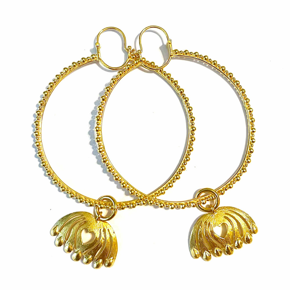 
            
                Load image into Gallery viewer, Twin Elegance Earrings Gold Cannon Buds Oversized Charm Hoops 18k sterling vermeil demi-fine jewelry
            
        