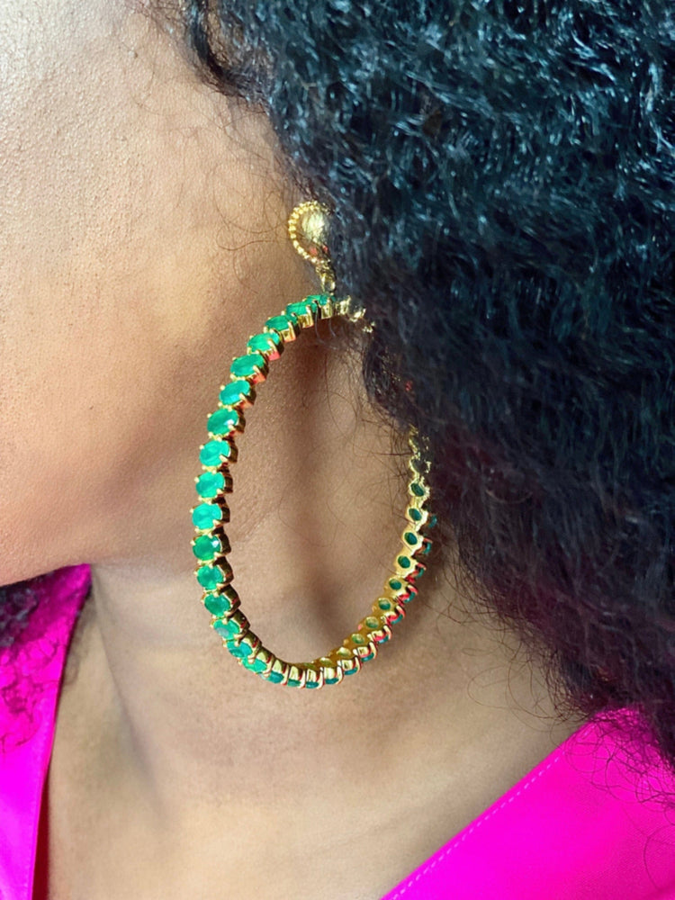 
            
                Load image into Gallery viewer, Twin Elegance Earrings Gold Endless Glamour Green Onyx Hoop Earrings 18k sterling vermeil demi-fine jewelry
            
        