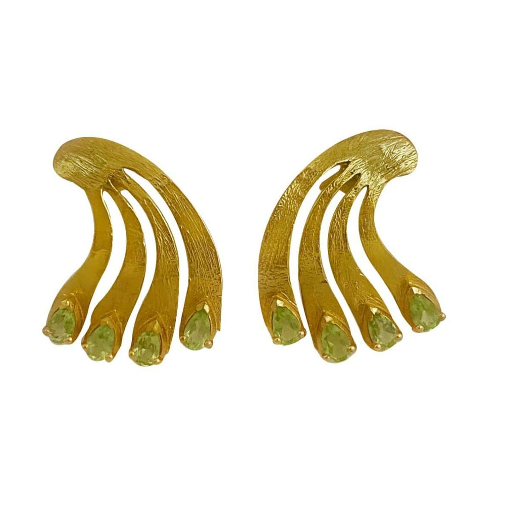 
            
                Load image into Gallery viewer, Twin Elegance Earrings Gold Peridot Peacock Post Earring 18k sterling vermeil demi-fine jewelry
            
        