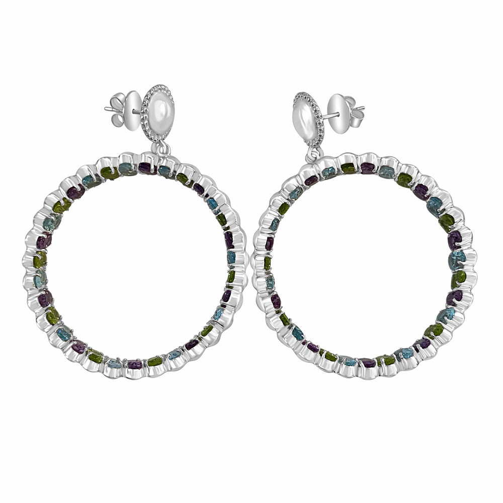 
            
                Load image into Gallery viewer, Twin Elegance Earrings Silver Gemstone Circles Large Door Knocker Hoops 18k sterling vermeil demi-fine jewelry
            
        