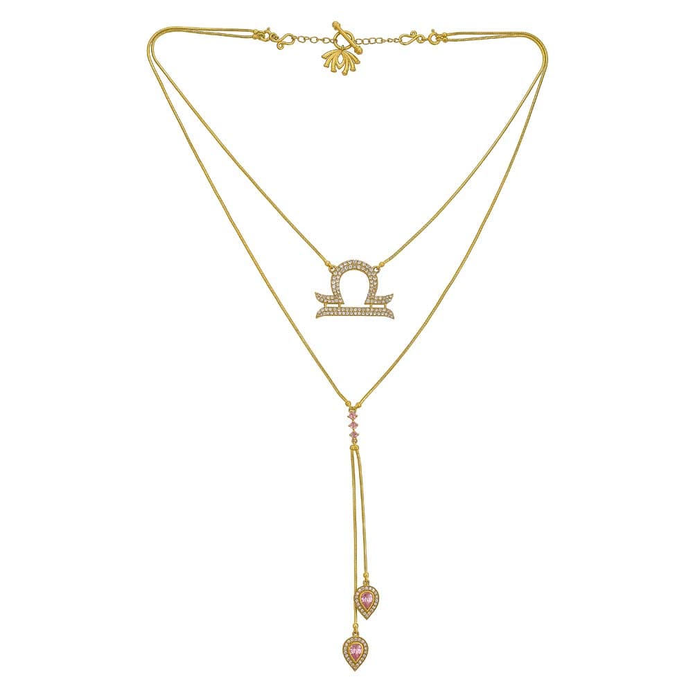 
            
                Load image into Gallery viewer, Twin Elegance Necklace Gold Ms Libra Detachable 3 in 1 Zodiac Necklace 18k sterling vermeil demi-fine jewelry
            
        