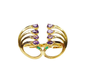 Twin Elegance Ring Gold Amethyst Emerald Adjustable Double Finger Ring 18k sterling vermeil demi-fine jewelry