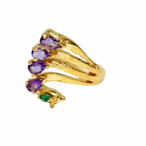 
            
                Load image into Gallery viewer, Twin Elegance Ring Gold Amethyst Emerald Peacock Ring 18k sterling vermeil demi-fine jewelry
            
        