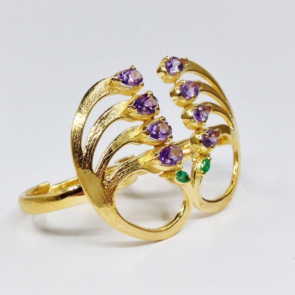 
            
                Load image into Gallery viewer, Twin Elegance Ring Prissy Peacock Adjustable Double Ring 18k sterling vermeil demi-fine jewelry
            
        