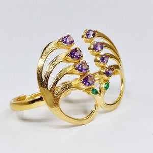 
            
                Load image into Gallery viewer, Twin Elegance Ring Prissy Peacock Adjustable Double Ring 18k sterling vermeil demi-fine jewelry
            
        