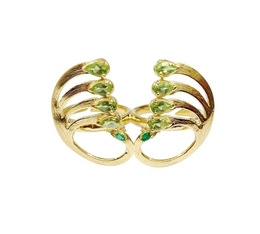 Twin Elegance Ring Two-Finger Adjustable Peacock Double Ring 18k sterling vermeil demi-fine jewelry