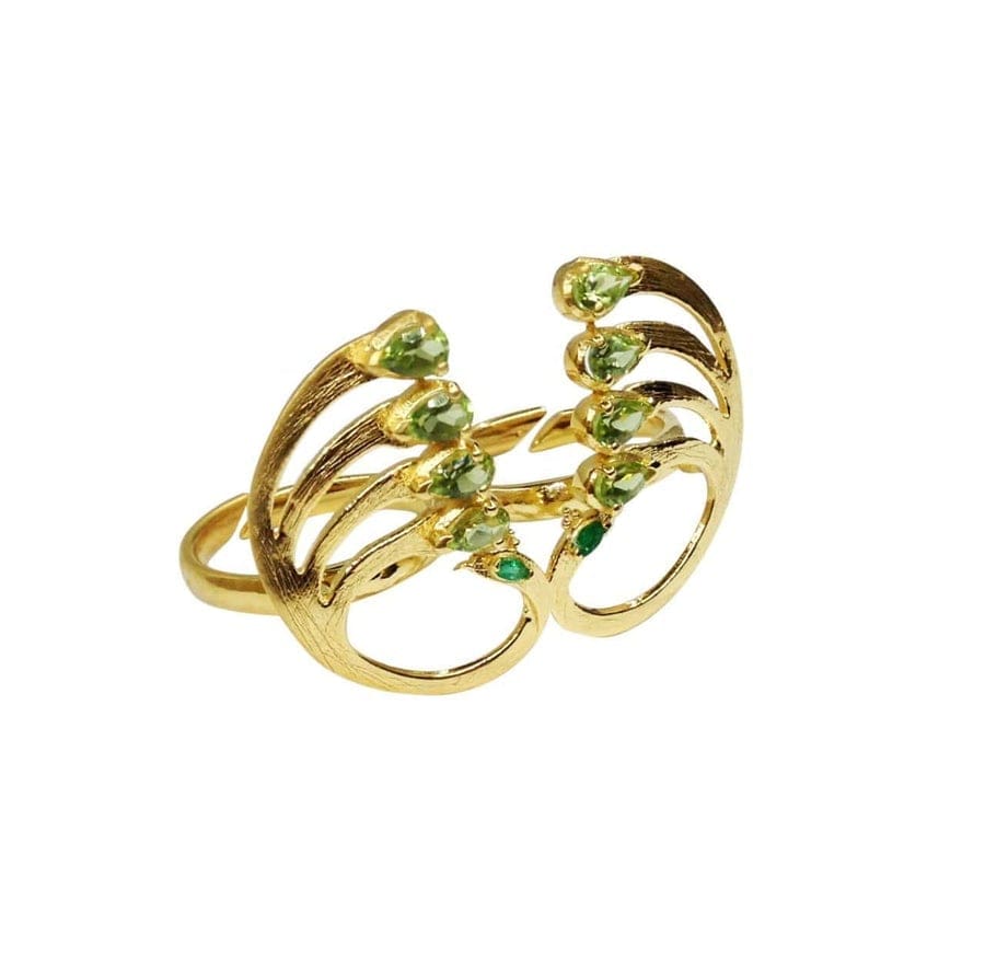 Twin Elegance Ring Two-Finger Adjustable Peacock Double Ring 18k sterling vermeil demi-fine jewelry